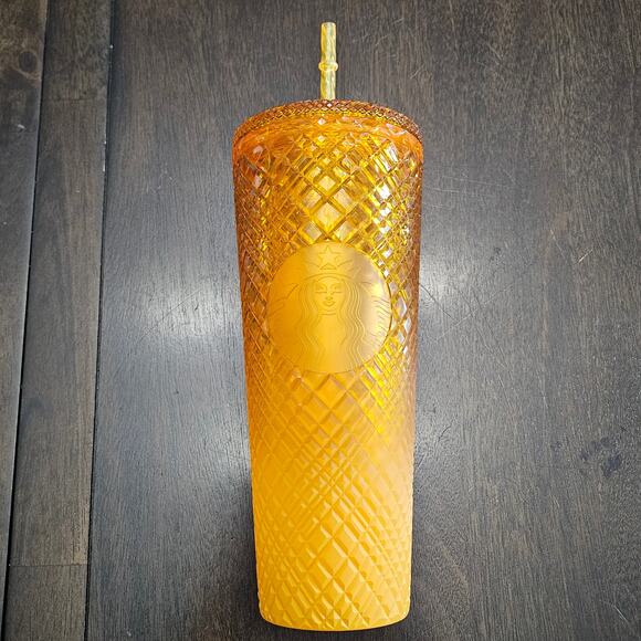Starbucks, Cold Cup Tumbler 24 oz Diamond Stud Amber Reusable Cold Drink Cup - Picture 1 of 6